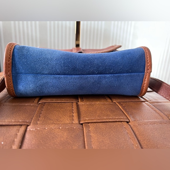 Madewell 1937 Accessories Mini Crossbody Bag Genuine Suede Cognac Leather Blue - Picture 10 of 11